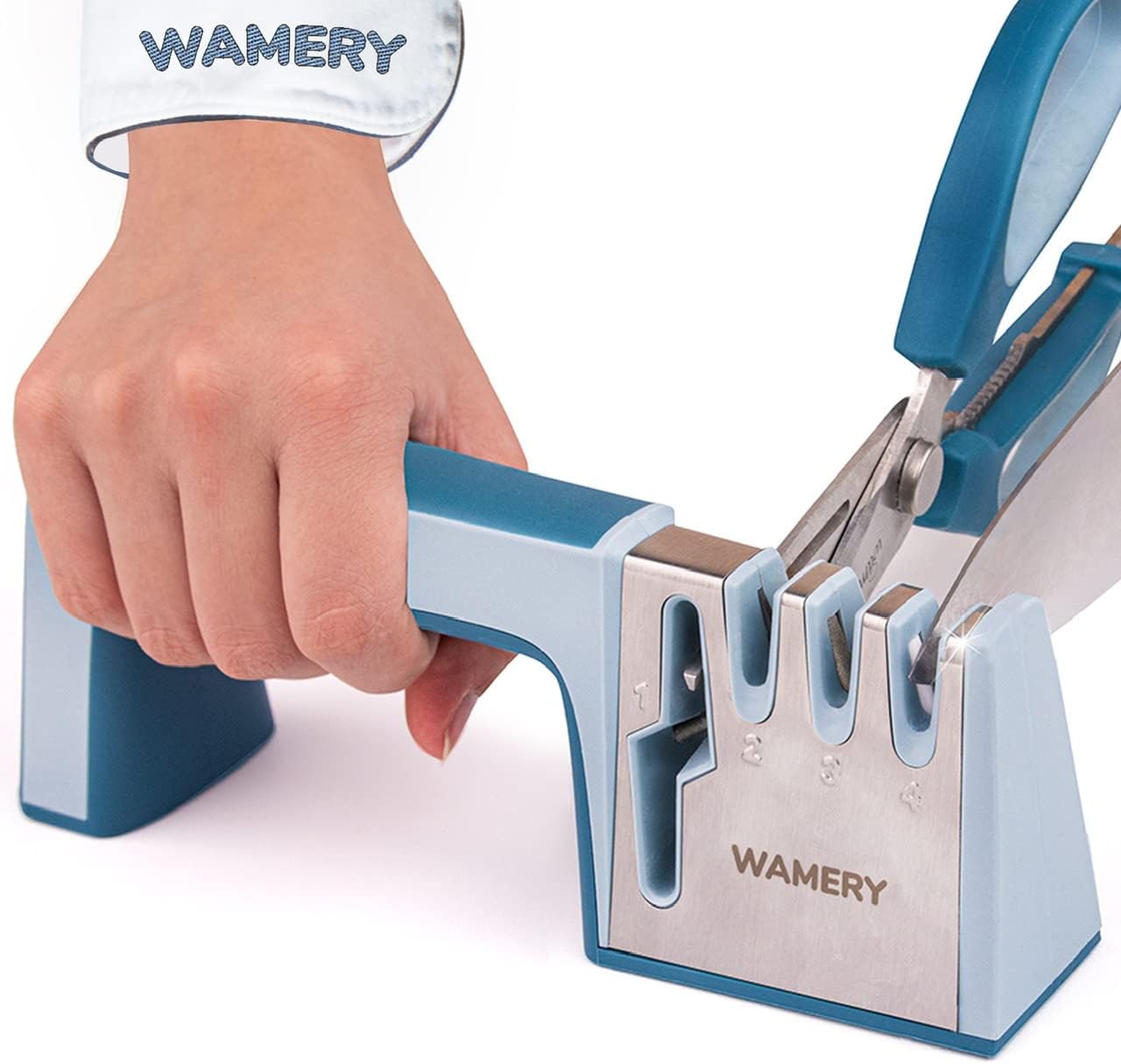 Wamery 4-Stage Knife & Scissors Sharpener – Ergonomic Handle, Non‑Slip