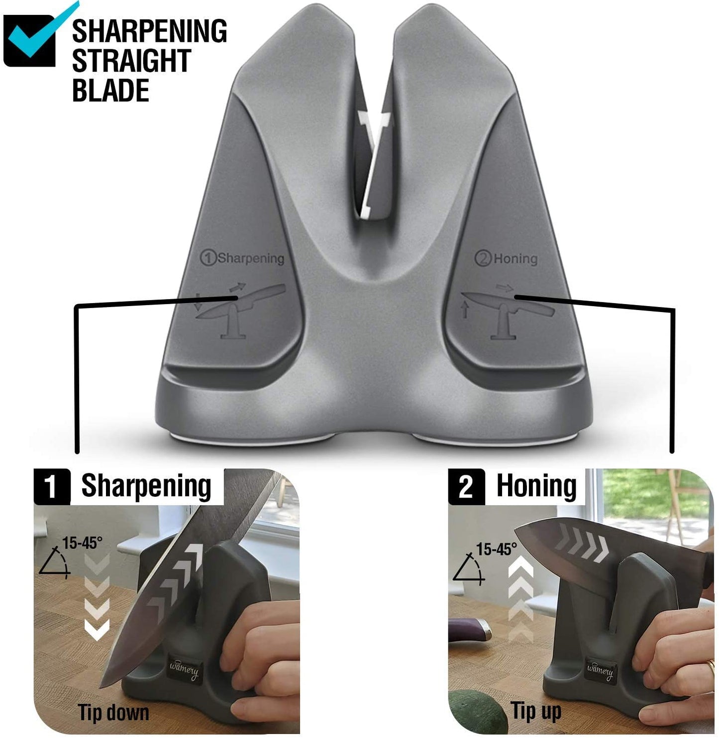 Adjustable Knife Sharpener - For Serrated & Steel Knives - Anti-Slip