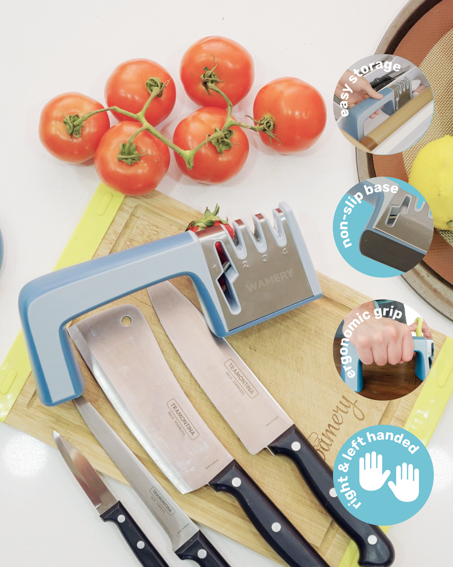 Wamery 4-Stage Knife & Scissors Sharpener – Ergonomic Handle, Non‑Slip