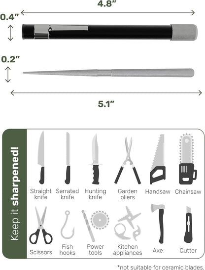 Wamery Serrated & Straight Knife Sharpener – Retractable Diamond Rod, Compact Design (Black)