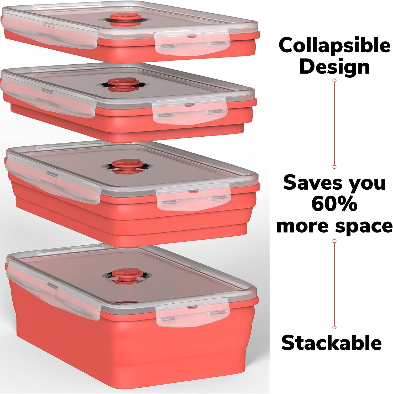 ECOBERI Collapsible Food Storage Containers, Airtight Snap-Top Lids,  Microwave, Dishwasher Safe, BPA Free Silicone, Set of 5