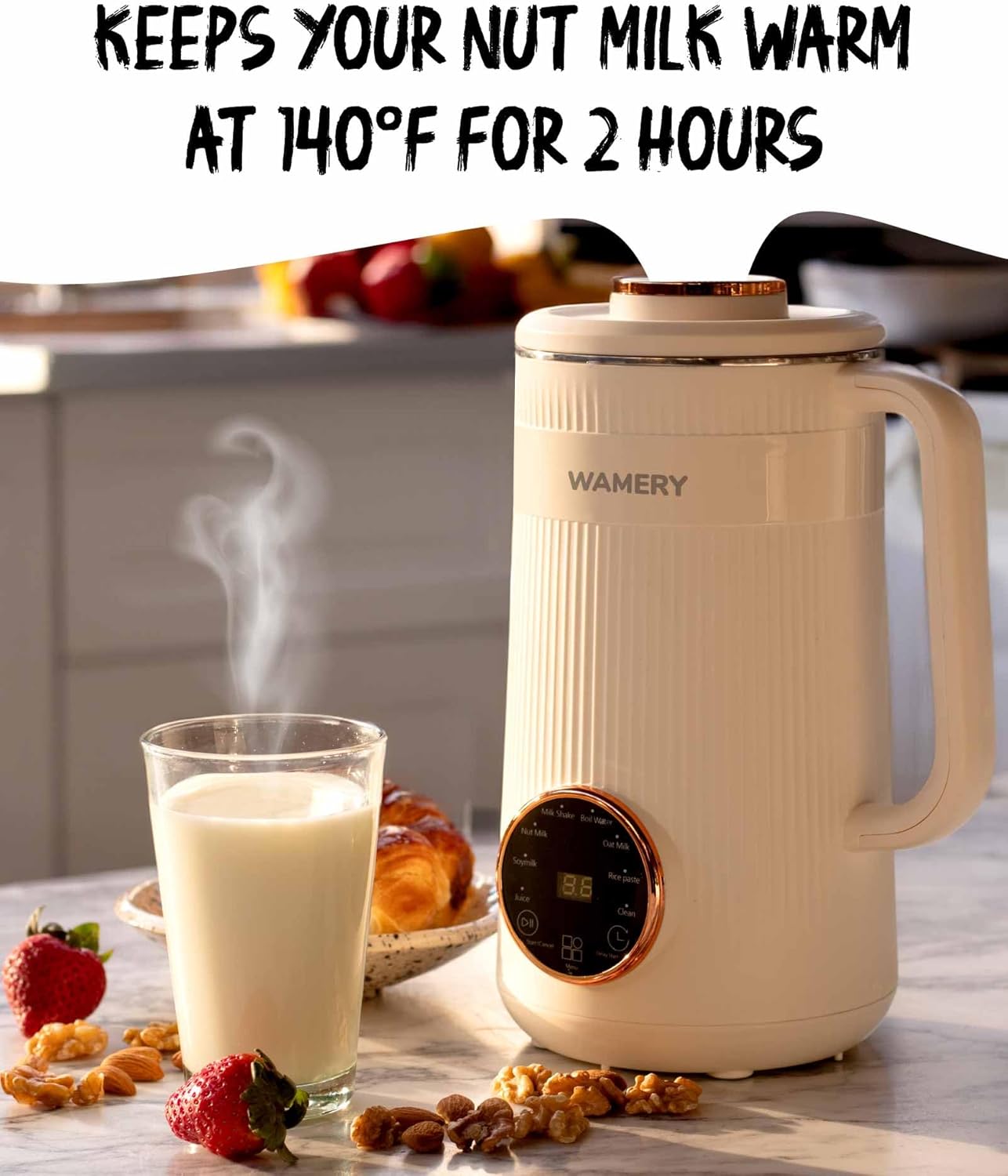 Wamery Original Nut Milk Maker Machine - 32oz Almond, Oat, Soy Milk Maker - Plant Based & Vegan Milk Maker with Delay Start, Keep Warm & Boil Water Functions