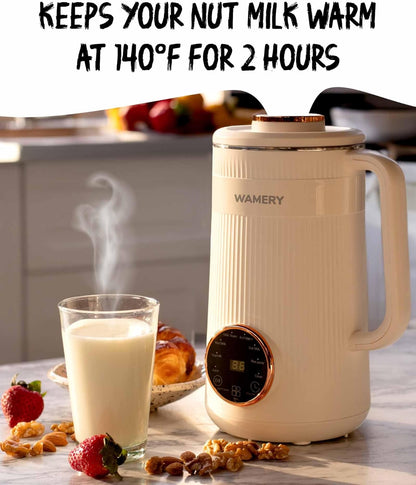 Wamery Original Nut Milk Maker Machine - 32oz Almond, Oat, Soy Milk Maker - Plant Based & Vegan Milk Maker with Delay Start, Keep Warm & Boil Water Functions