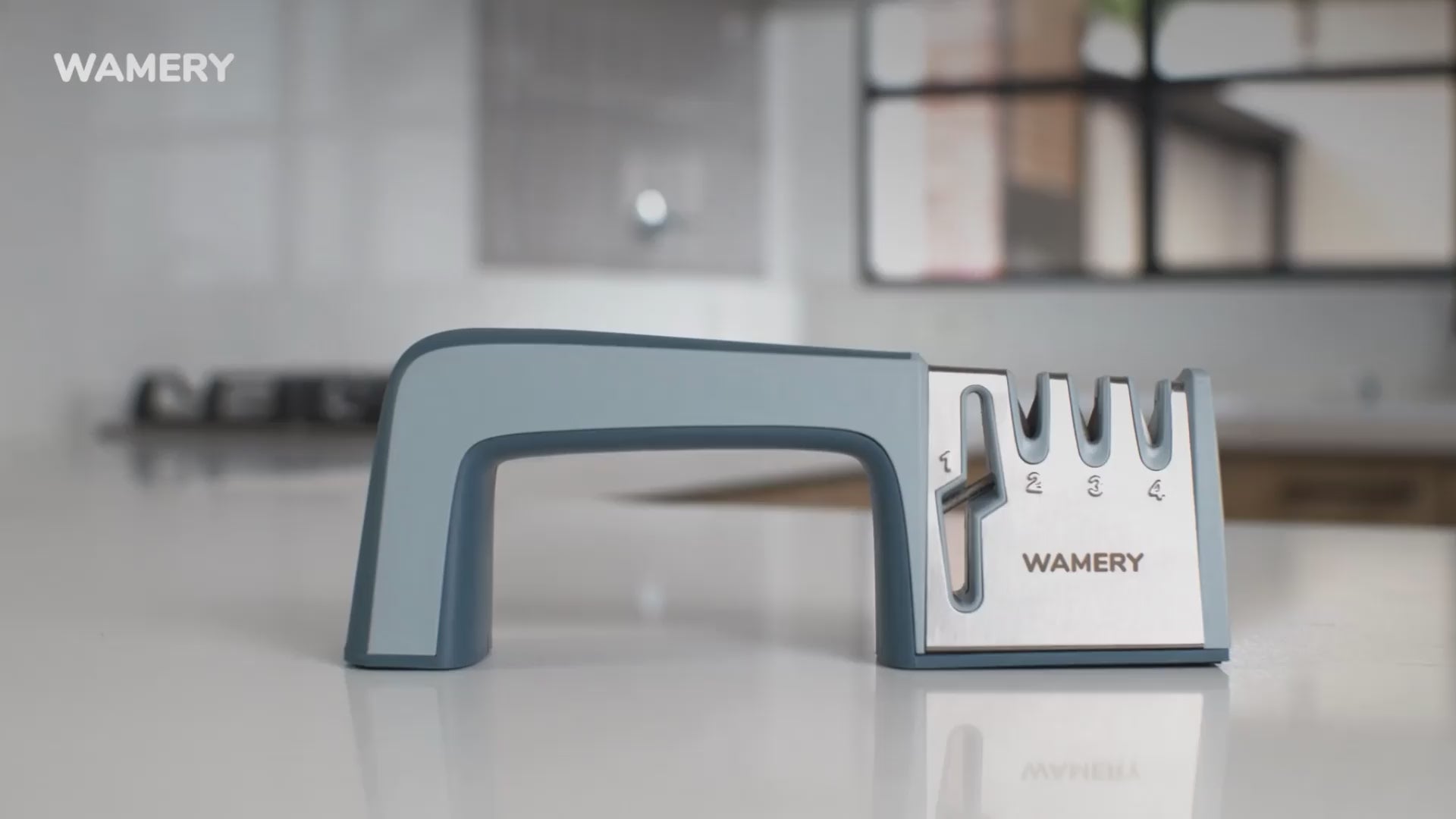 Wamery Knife and Scissors Sharpener 4-Stage. Repairs, Restores, & Polishes  Blades of Any Hardness. Ergonomic Handle & Anti-Slip Safe Pads. Kitchen