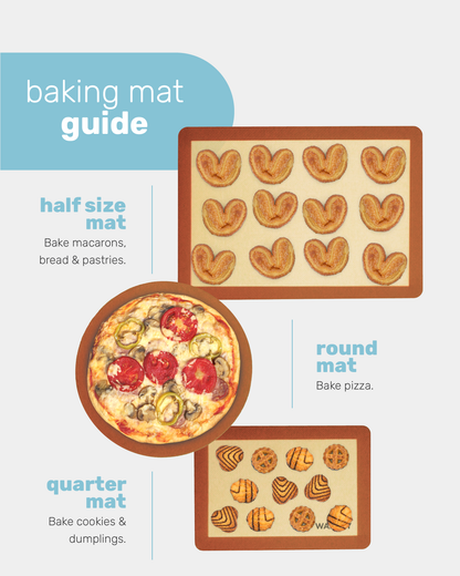 3-Piece Silicone Baking Mats - Half, Quarter & Round Sheets