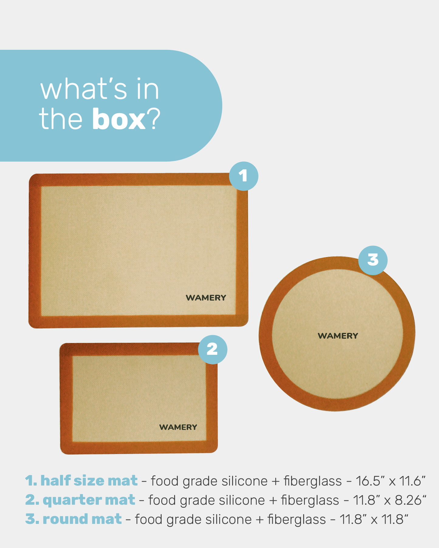 3-Piece Silicone Baking Mats - Half, Quarter & Round Sheets