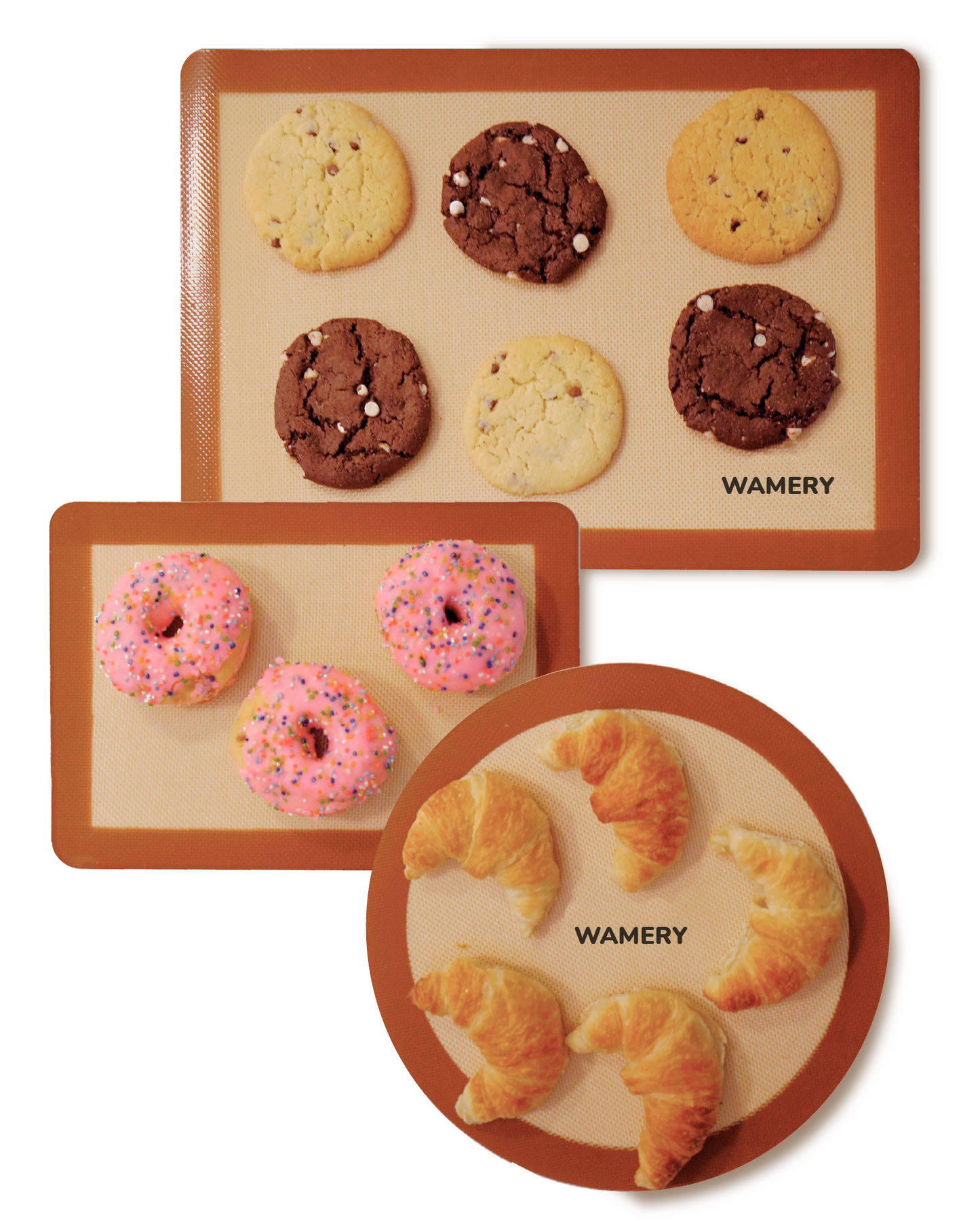 3-Piece Silicone Baking Mats - Half, Quarter & Round Sheets