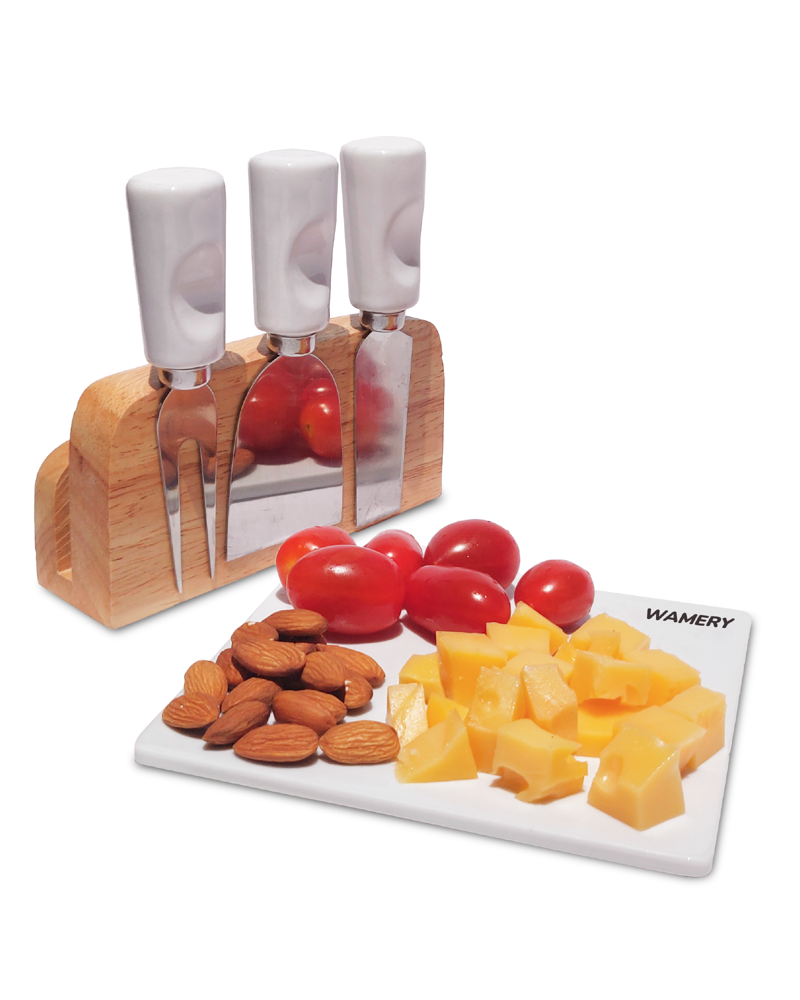 3-Piece Cheese Board Set - With Ceramic Board & Magnetic Knife Holder