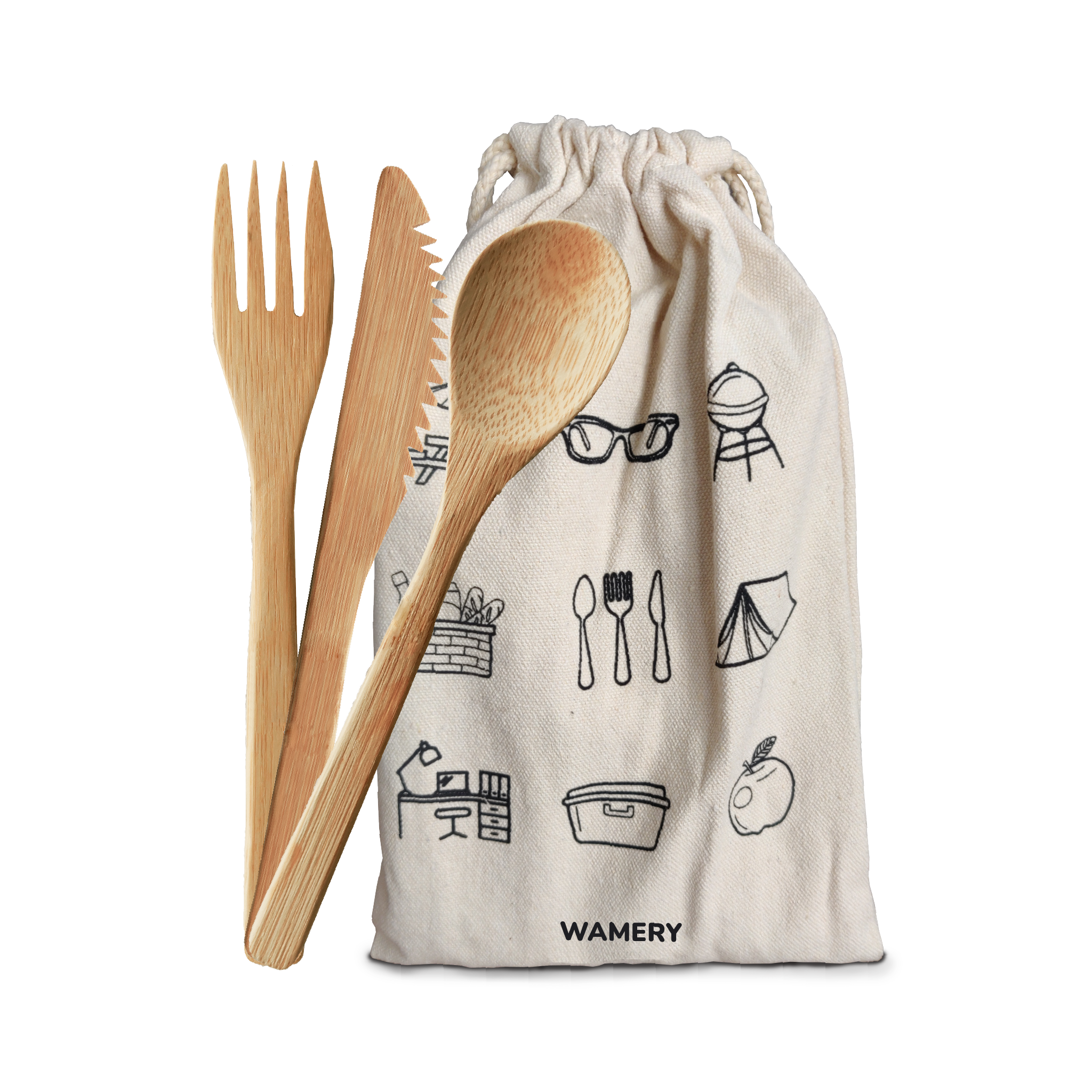 18-Piece Bamboo Cutlery Set - Reusable With Travel Pouch